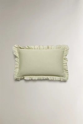 TEXTURED THROW PILLOW COVER WITH RUFFLE TRIM