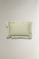 TEXTURED THROW PILLOW COVER WITH RUFFLE TRIM