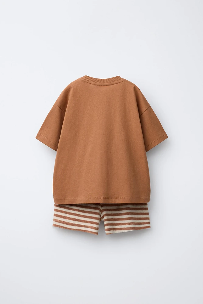 STRIPED TOWEL T-SHIRT AND BERMUDA SET