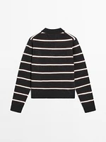 100% cashmere striped knit polo sweater