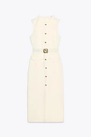 BELTED CREPE MIDI DRESS