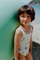 6-14 ANS/ MAILLOT DE BAIN UNE PIÈCE À IMPRIMÉ PLAGE