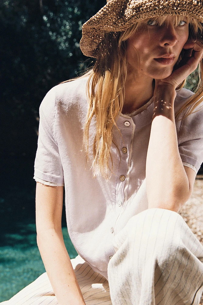 DOUBLE LAYER KNIT JACKET WITH LINEN