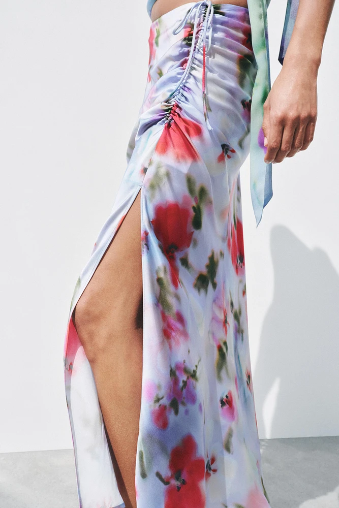 PRINTED SATIN EFFECT MIDI SKIRT