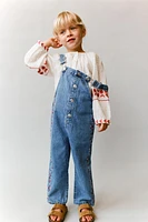 EMBROIDERED LONG DENIM OVERALLS