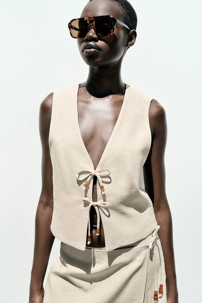 BEADED LINEN VEST