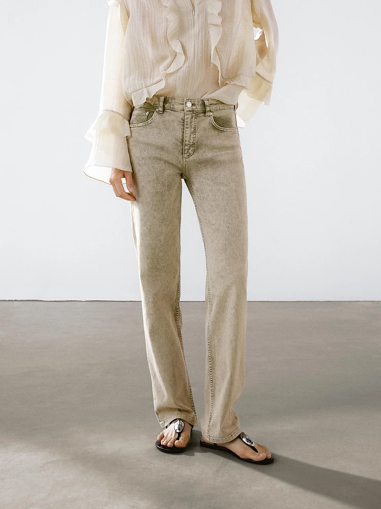 Mid-rise straight-leg cotton blend jeans