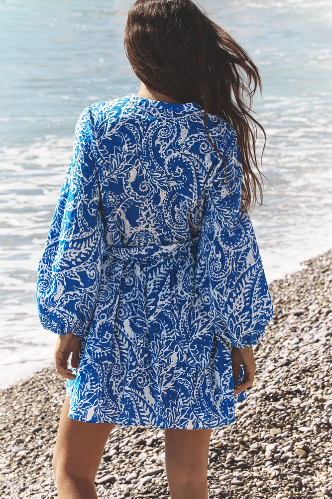 EMBROIDERED BELTED SHIRT DRESS