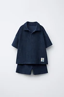 LABEL TERRY CLOTH POLO AND SHORTS SET