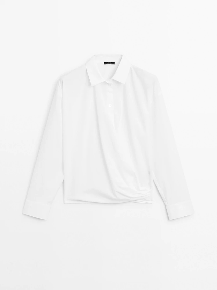 Chemisier drapé bas asymétrique 100 % coton