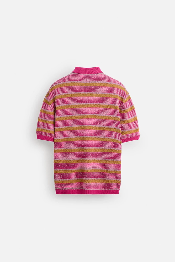 POLO EN MAILLE À RAYURES TEXTURÉ