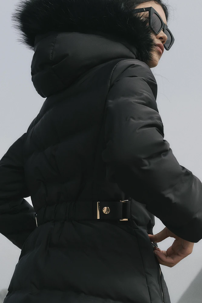 SEMI-LONG HOODED PUFFER COAT