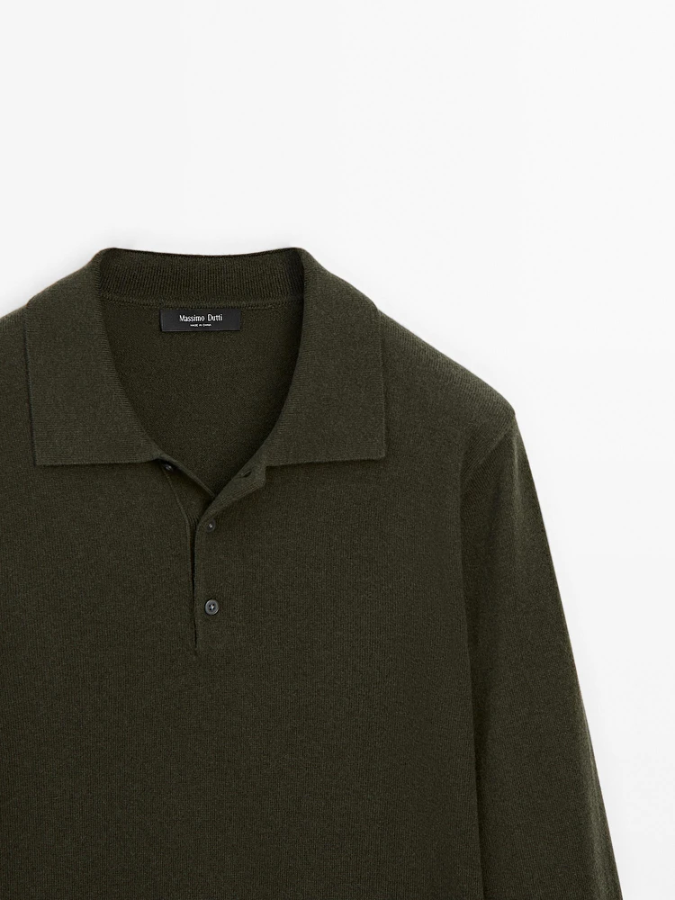 Wool blend polo collar sweater