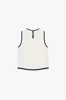 CONTRAST TRIM CREPE TOP