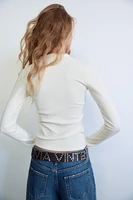 CABLE KNIT POLO TOP