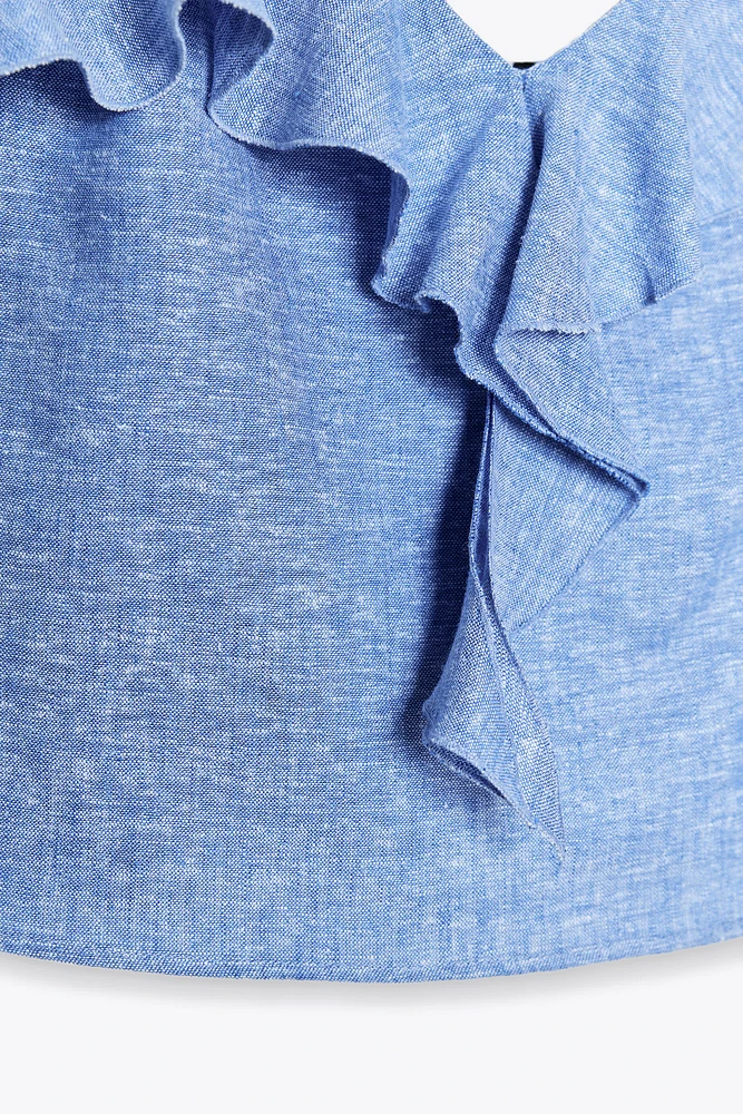 LINEN RUFFLED STRAPPY TOP