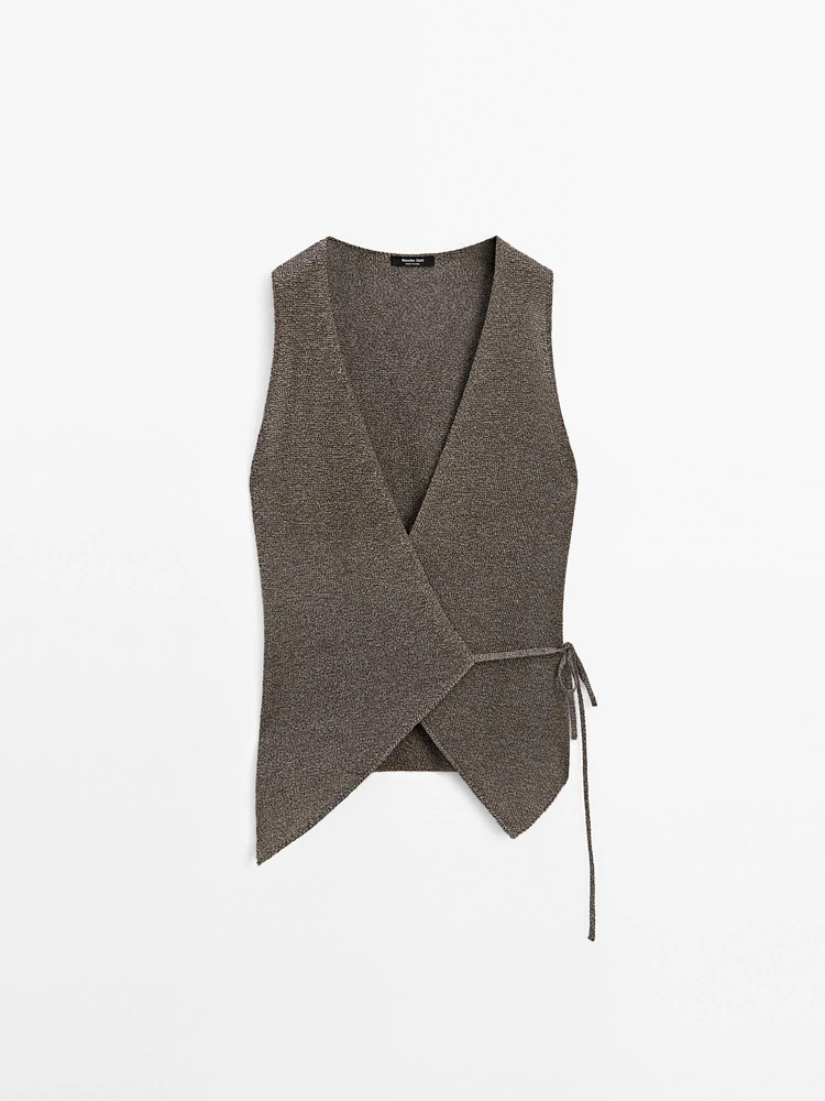 Veste sans manches cache-cœur en maille moulinée