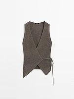 Veste sans manches cache-cœur en maille moulinée