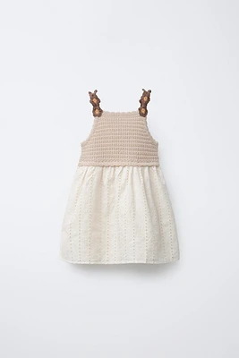 COMBINED KNIT DRESS WITH CROCHETED FLOWERS