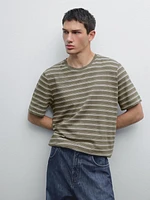 Striped cotton and linen t-shirt