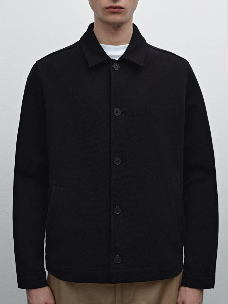 Cotton blend twill overshirt