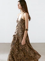 Long ramie blend animal print dress
