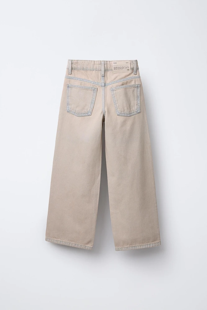 OVERDYED WASHED EFFECT WIDE LEG JEANS