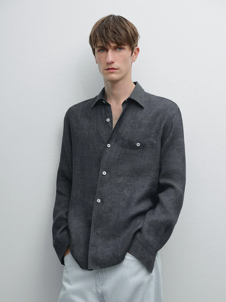 Regular fit faded linen overshirt