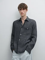 Regular fit faded linen overshirt
