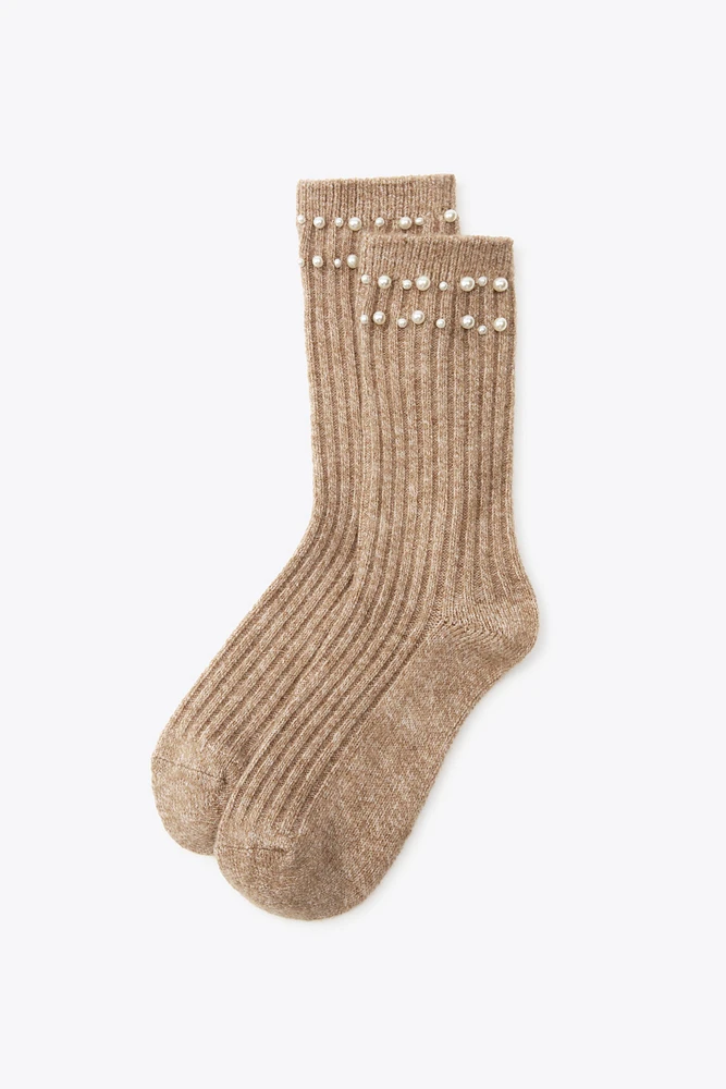 CHAUSSETTES CÔTELÉES PERLES