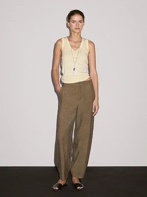 Flowing high-waist barrel fit trousers
