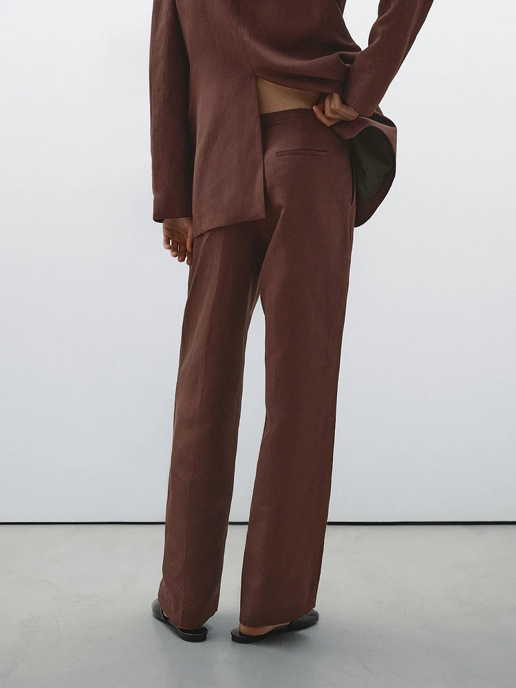 Straight-leg linen blend trousers
