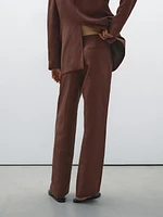 Straight-leg linen blend trousers