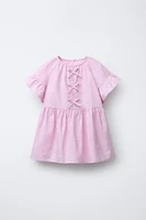 ROBE EN POPELINE AVEC LACETS ET BRODERIES