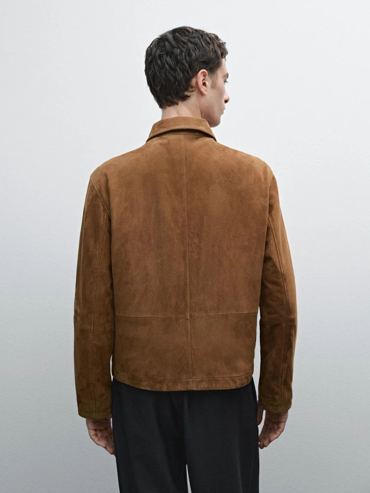 Suede leather zip-up jacket
