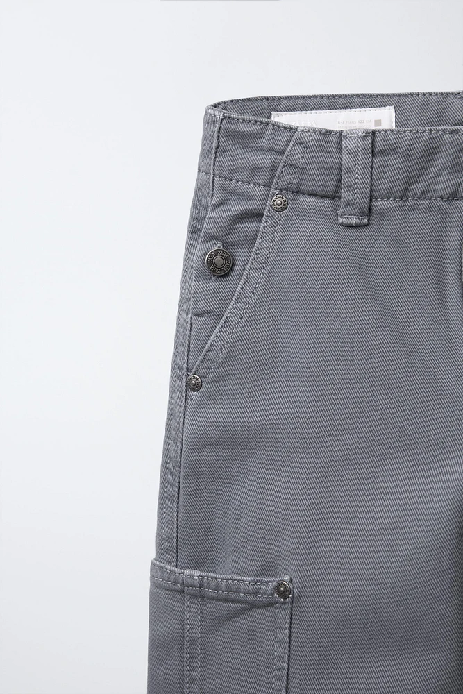 WIDE LEG TWILL PANTS WITH POCKETS