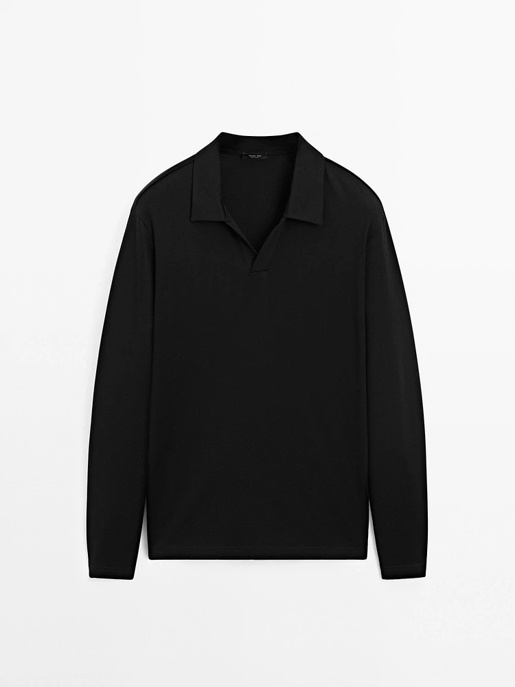 Cotton polo collar V-neck sweater