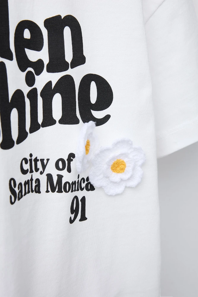 T-SHIRT INSCRIPTIONS FLEURS CROCHET