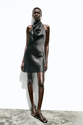 SATIN HALTER MINI DRESS