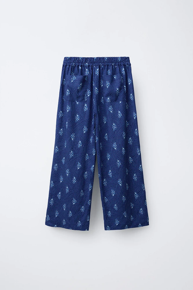 PRINTED LINEN SLIT PANTS