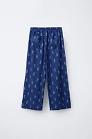 PRINTED LINEN SLIT PANTS
