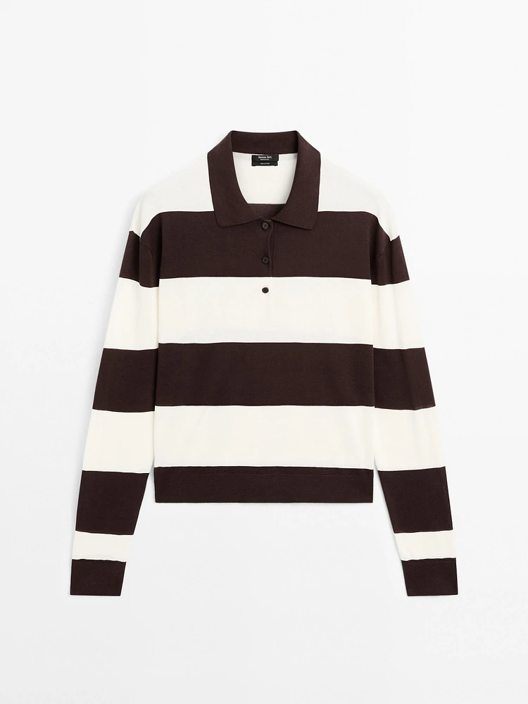 Pull en maille à col polo et rayures