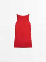 Short linen blend dress with low-cut back