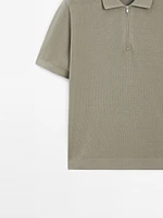 Cotton knit quarter-zip polo shirt