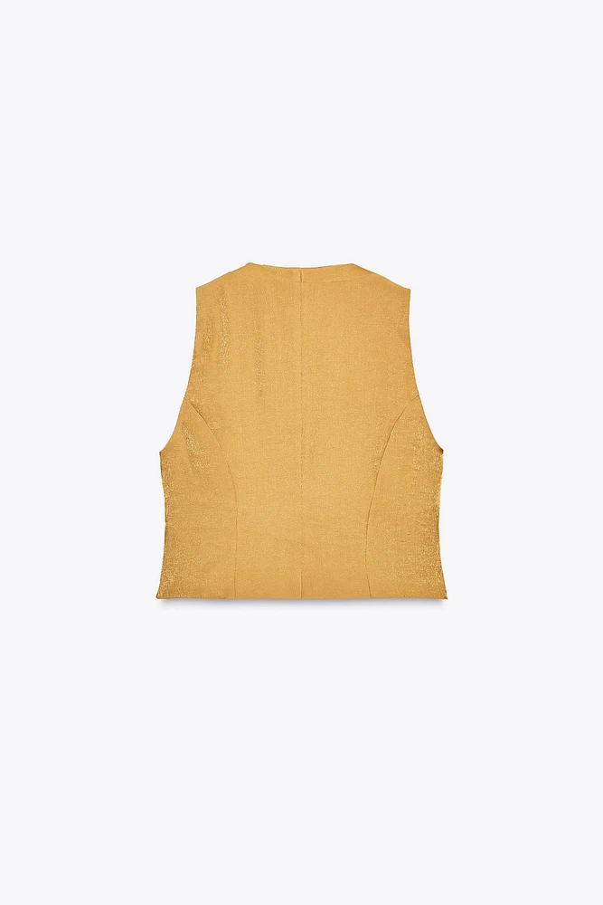 GOLD BUTTON SATIN EFFECT TOP