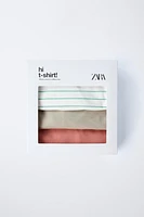 THREE-PACK OF STRIPED AND PLAIN T-SHIRTS