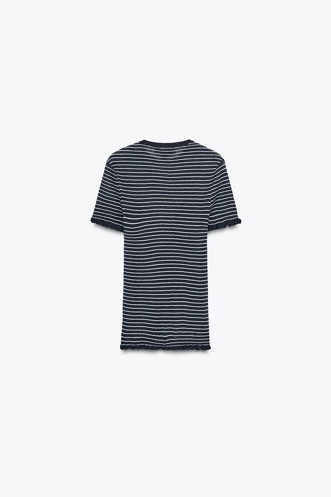STRIPED RIB KNIT TOP