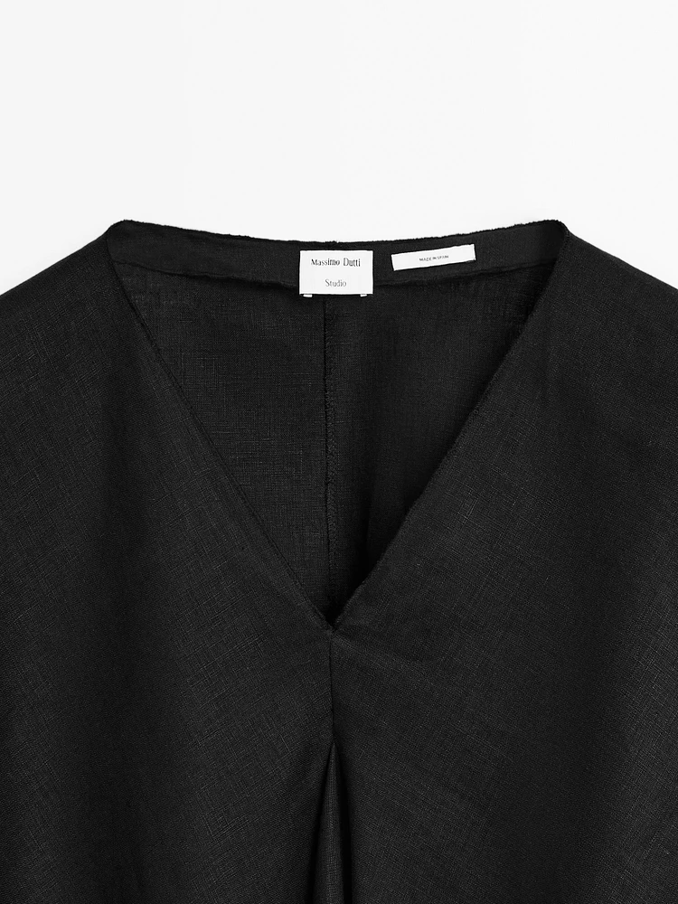 100% linen flowing cape-style oversize blouse - STUDIO