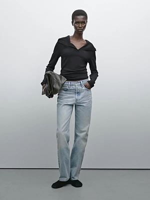 Cotton blend sweater with collar detail