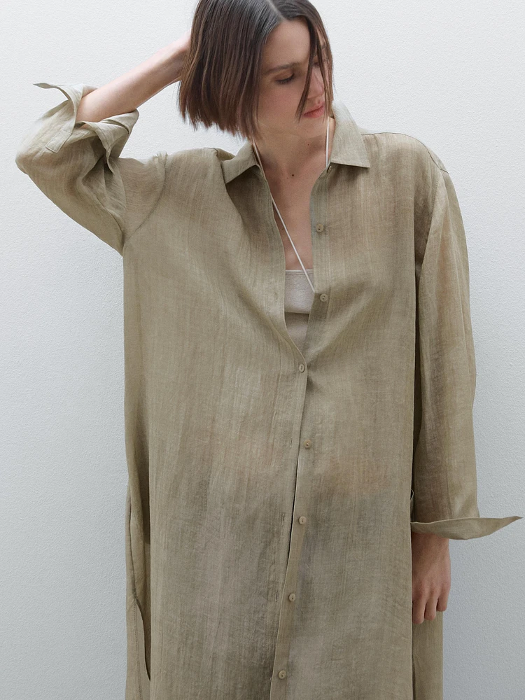 Semi-sheer ramie blend oversize blouse
